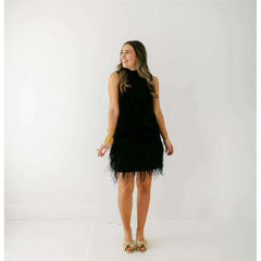 8.28 Boutique:Tyler Boe,Tyler Boe Victoria Velvet Feather Dress,Dress