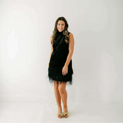 8.28 Boutique:Tyler Boe,Tyler Boe Victoria Velvet Feather Dress,Dress