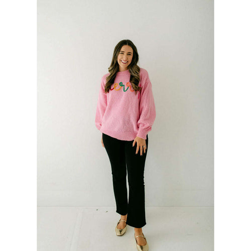 8.28 Boutique:8.28 Boutique,The Avery Merry Pink Long Sleeve Sweater,Sweaters