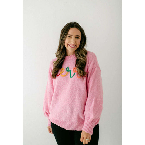 8.28 Boutique:8.28 Boutique,The Avery Merry Pink Long Sleeve Sweater,Sweaters