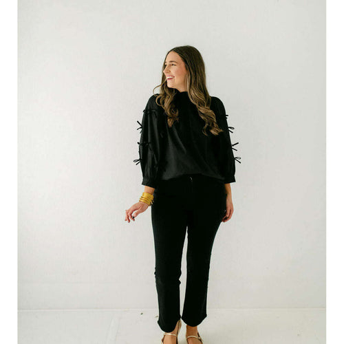 8.28 Boutique:Entro,Entro Black Bow Long Sleeve Top,Shirts & Tops