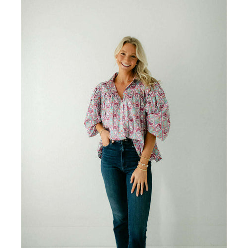 8.28 Boutique:Karlie Clothes,Karlie Paris Floral Puff Sleeve Ruffle Top,Shirts & Tops