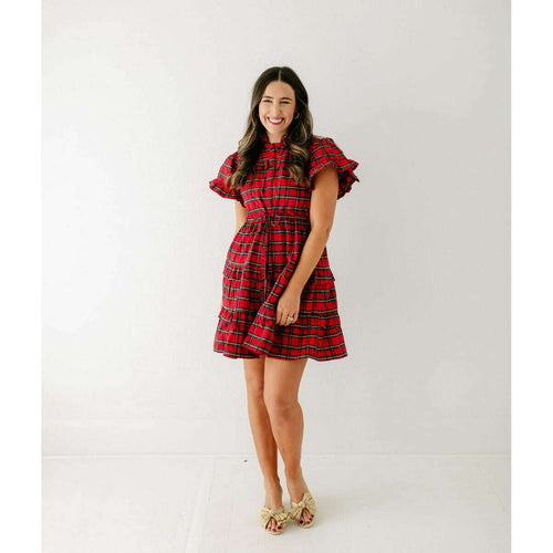 8.28 Boutique:Sail to Sable,Sail to Sable Red Tartan Tie Waist Shirt Dress,Dress