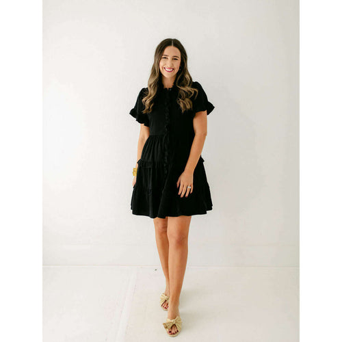 8.28 Boutique:Sail to Sable,Sail to Sable Scalloped Edge Shirt Dress in Black,Dress