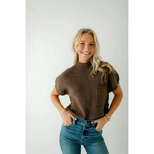 8.28 Boutique:THML,THML Brown Short Sleeve Knit Top,Sweaters