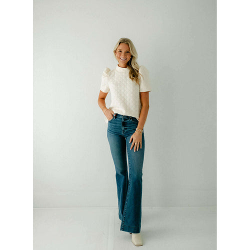 8.28 Boutique:THML,THML White Textured Puff Sleeve Top,Shirts & Tops