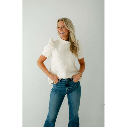 8.28 Boutique:THML,THML White Textured Puff Sleeve Top,Shirts & Tops