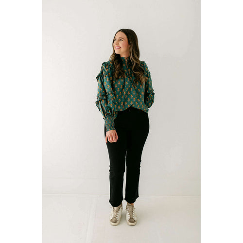 8.28 Boutique:Aureum,Aureum Green Block Print Long Sleeve Top,Shirts & Tops