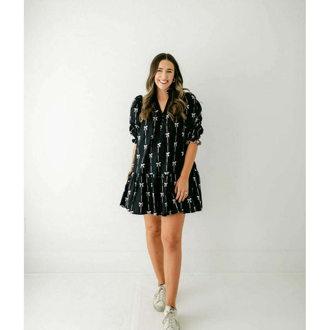 The Bonnie Black Scalloped Corduroy Dress