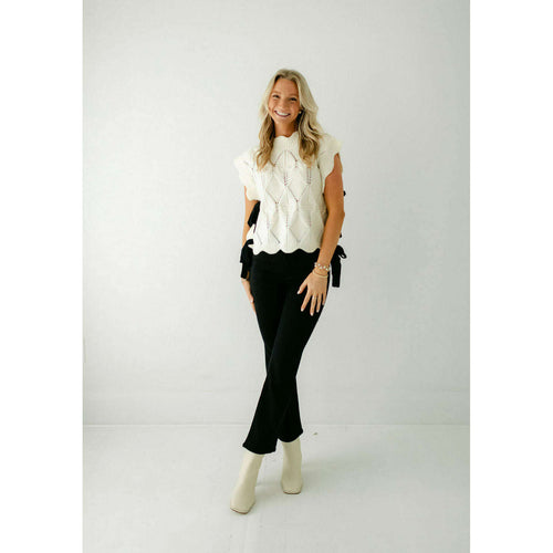 8.28 Boutique:Mable,The Lizzy Scalloped Knit Vest with Side Bow,Sweaters