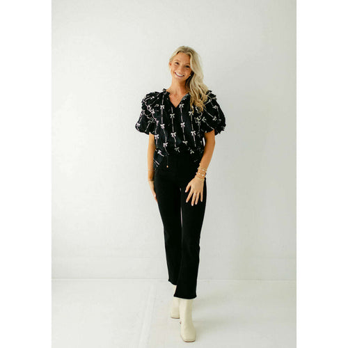 8.28 Boutique:Entro,The Addison Black Bow Ruffle Top,Shirts & Tops