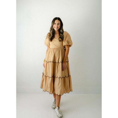 8.28 Boutique:English Factory,English Factory Brown and Black Scalloped Dress,Dress