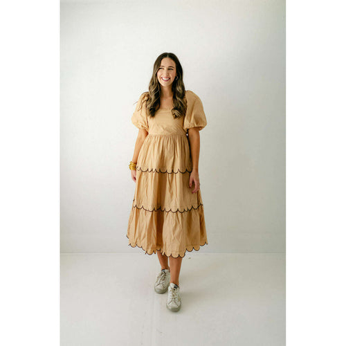 8.28 Boutique:English Factory,English Factory Brown and Black Scalloped Dress,Dress