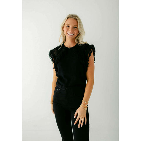 The Addison Black Bow Ruffle Top