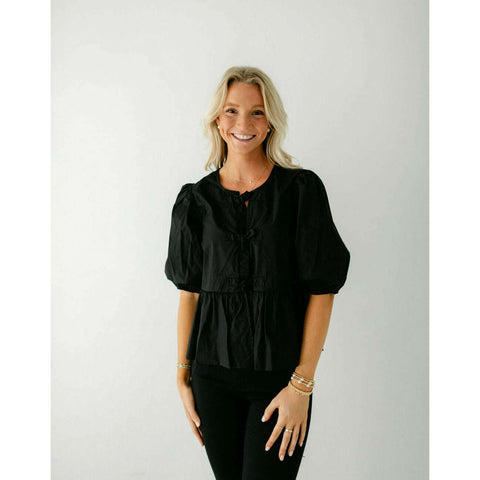 The Addison Black Bow Ruffle Top