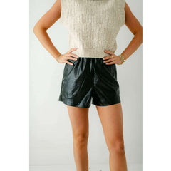 8.28 Boutique:Entro,Entro Amber Alligator Black Faux Leather Shorts,shorts