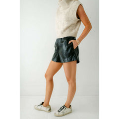 8.28 Boutique:Entro,Entro Amber Alligator Black Faux Leather Shorts,shorts