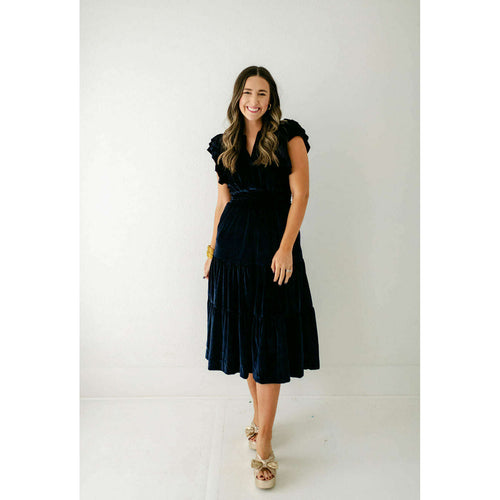 8.28 Boutique:THML,THML Navy Velvet Tiered Midi Dress,Dress