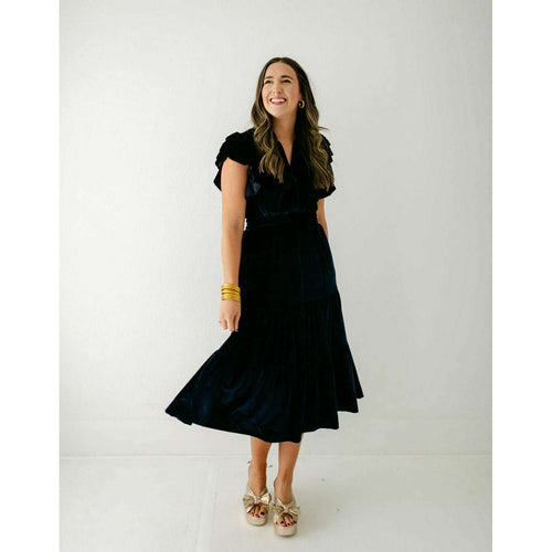 8.28 Boutique:THML,THML Navy Velvet Tiered Midi Dress,Dress