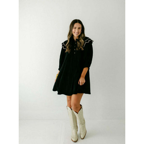 8.28 Boutique:Entro,The Bobbie Black Collar Corduroy Dress,Dress