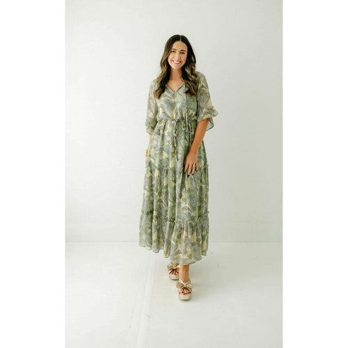 8.28 Boutique:Jade Melody Tam,Jade Melody Tam Leaf Print Maxi Dress in Olive,Dress