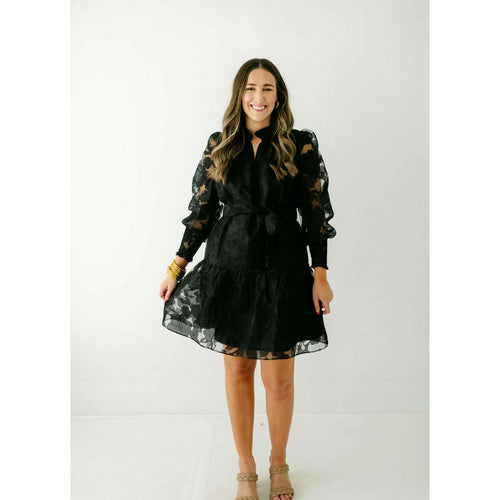 8.28 Boutique:Jade Melody Tam,Jade Melody Tam Black Lace Ruffle Neck Dress,dress