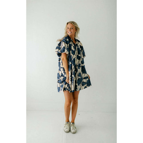 8.28 Boutique:Aureum,Aureum Blue Floral Bubble Sleeve Mini Dress,Dress