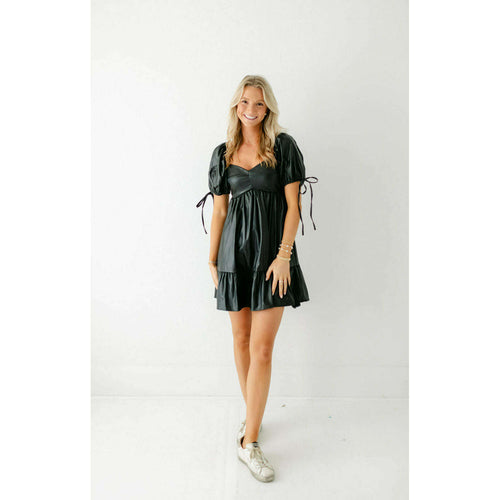 8.28 Boutique:Sincerely Ours,Sincerely Ours Beth Faux Leather Mini Dress in Black,Dress