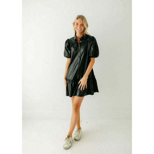 8.28 Boutique:Karlie Clothes,Karlie Black Faux Leather Puff Sleeve Dress,Dress