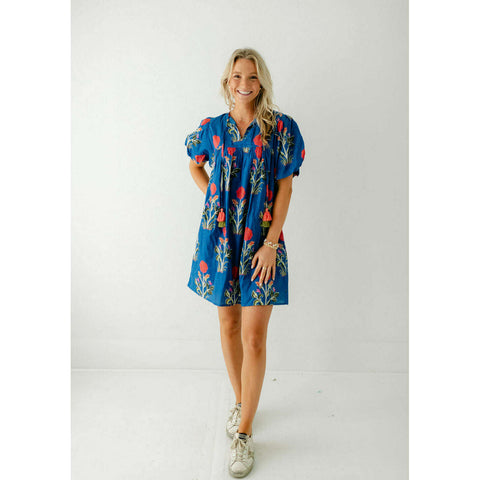 Karlie Floral Poplin Puff Sleeve Shirt Dress