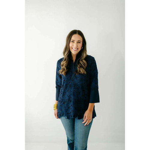 8.28 Boutique:Jade Melody Tam,Jade Melody Tam Navy Lace Tunic,Shirts & Tops