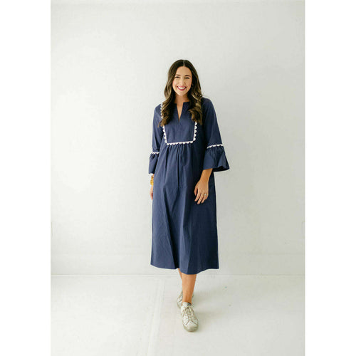 8.28 Boutique:8.28 Boutique,The Morgan Navy Scalloped Maxi Dress,Dress