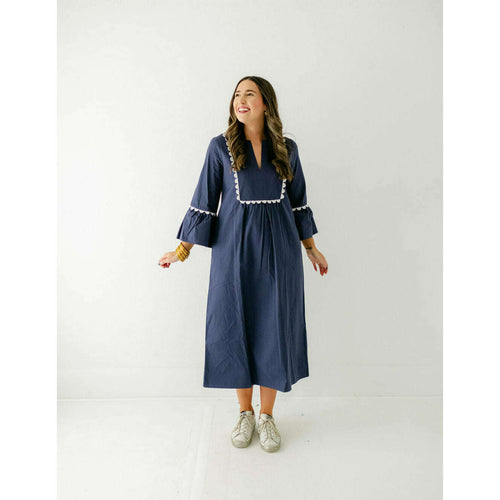 8.28 Boutique:8.28 Boutique,The Morgan Navy Scalloped Maxi Dress,Dress