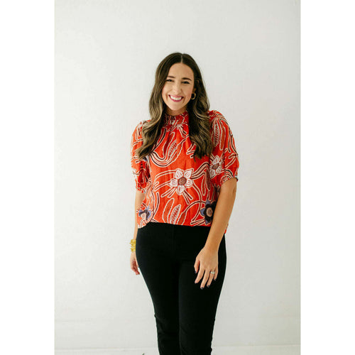 8.28 Boutique:Joy*Joy,Joy*Joy Red Poppies Ruffle Neck Top,Shirts & Tops