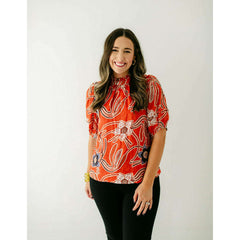 8.28 Boutique:Joy*Joy,Joy*Joy Red Poppies Ruffle Neck Top,Shirts & Tops