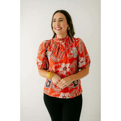 8.28 Boutique:Joy*Joy,Joy*Joy Red Poppies Ruffle Neck Top,Shirts & Tops