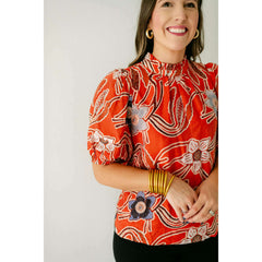 8.28 Boutique:Joy*Joy,Joy*Joy Red Poppies Ruffle Neck Top,Shirts & Tops