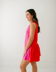 Emily McCarthy Varsity Daisy Dress in Berry Color Block