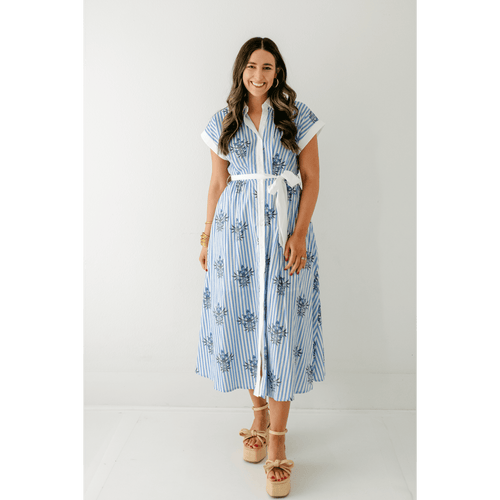 8.28 Boutique:Entro,The Lori Blue Floral Stripe Dress,Dress