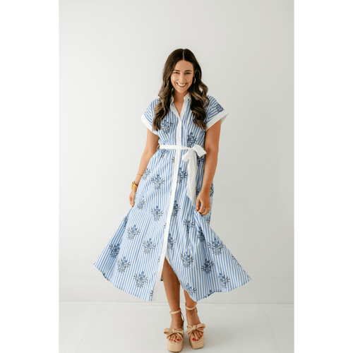 8.28 Boutique:Entro,The Lori Blue Floral Stripe Dress,Dress