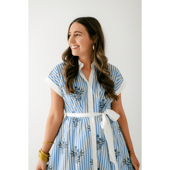 8.28 Boutique:Entro,The Lori Blue Floral Stripe Dress,Dress