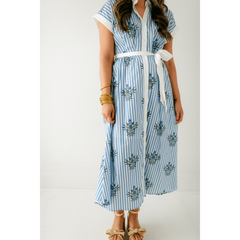 8.28 Boutique:Entro,The Lori Blue Floral Stripe Dress,Dress