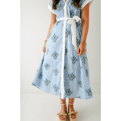 8.28 Boutique:Entro,The Lori Blue Floral Stripe Dress,Dress