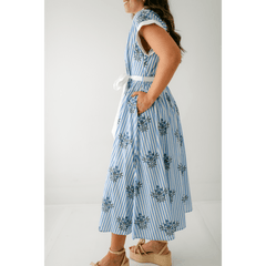 8.28 Boutique:Entro,The Lori Blue Floral Stripe Dress,Dress