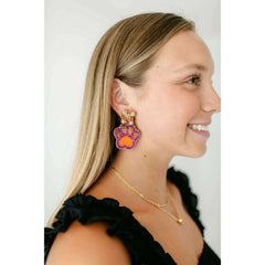 8.28 Boutique:Caroline Hill,End Zone Paw Print Beaded Earrings in Orange and Purple,Earrings