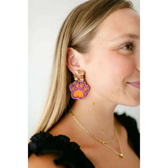 8.28 Boutique:Caroline Hill,End Zone Paw Print Beaded Earrings in Orange and Purple,Earrings