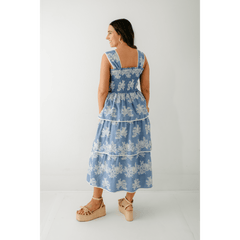 8.28 Boutique:Aureum,Aureum Blue Embroidered Tiered Midi Dress,Dress