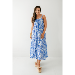 8.28 Boutique:TCEC,The Rachel Blue Floral Midi Dress,Dress