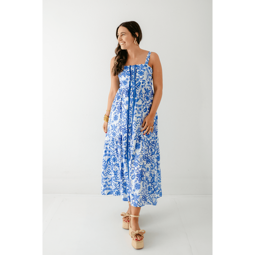 8.28 Boutique:TCEC,The Rachel Blue Floral Midi Dress,Dress