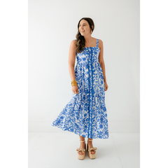 8.28 Boutique:TCEC,The Rachel Blue Floral Midi Dress,Dress